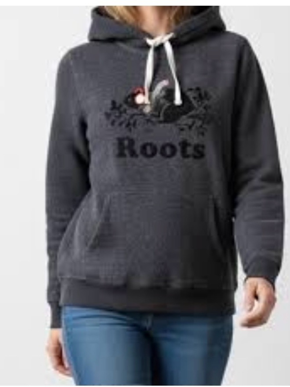 #925 Roots Women's Charcoal Gray Hoodie Sweatshirt. Excellent Condition. Size S